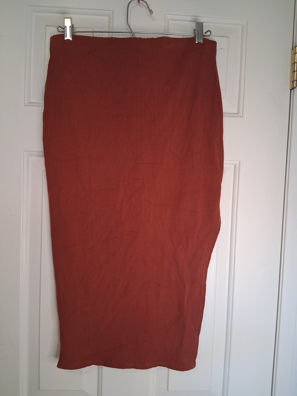 Lulus Set For Life Ribbed Midi Skirt Rust Red Size Large - Picture 2 of 10